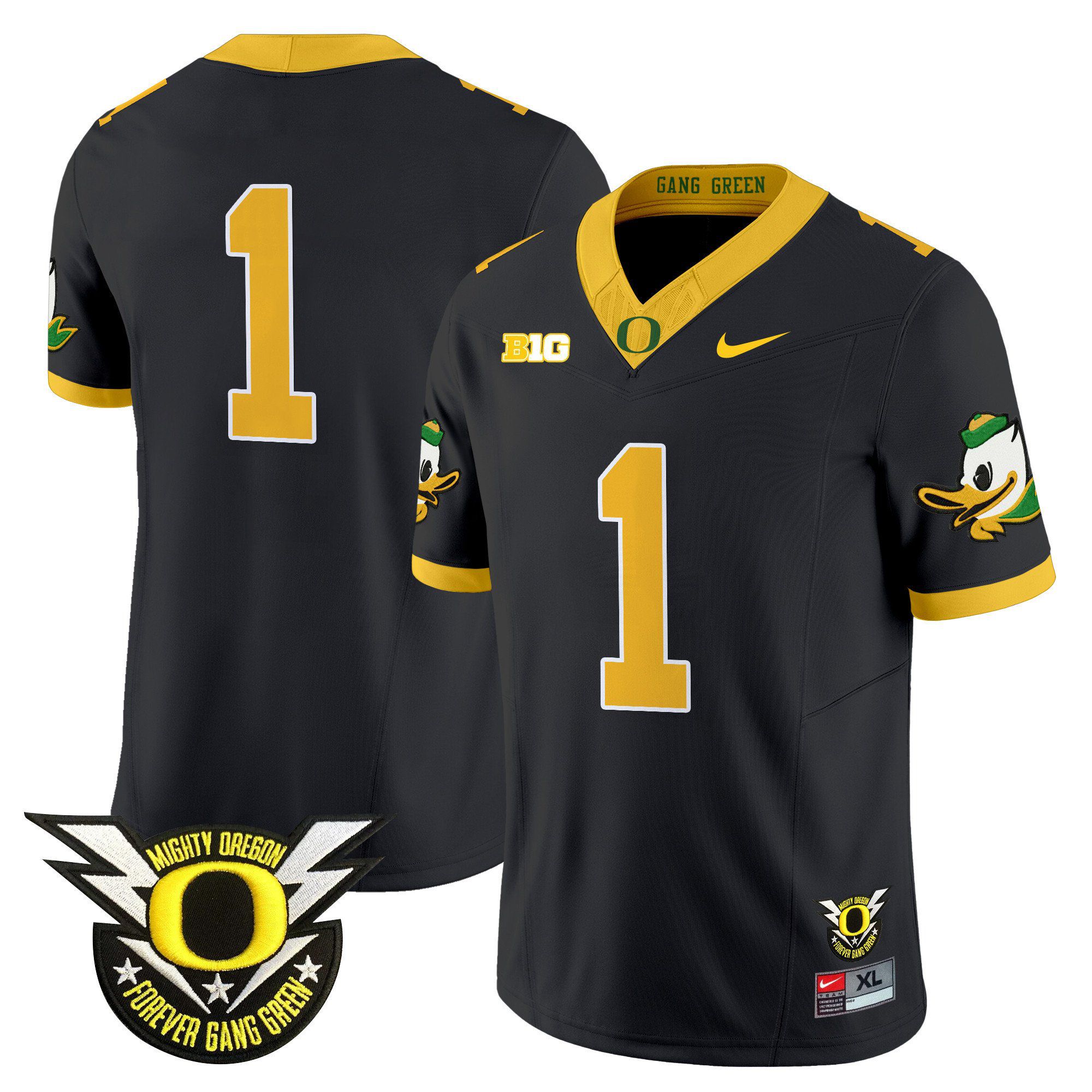 Men Oregon Ducks #1 No Name Black 2024 Nike Forever Gang Green & BIG Patch Vapor Limited NCAA Jersey